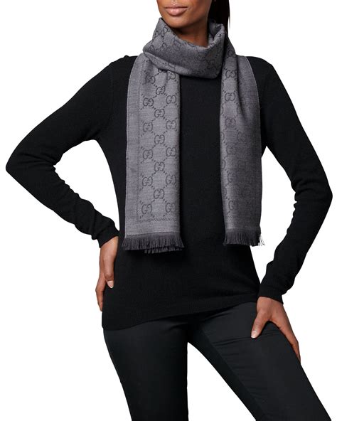 gucci black knit scarf|gucci wool scarf women's.